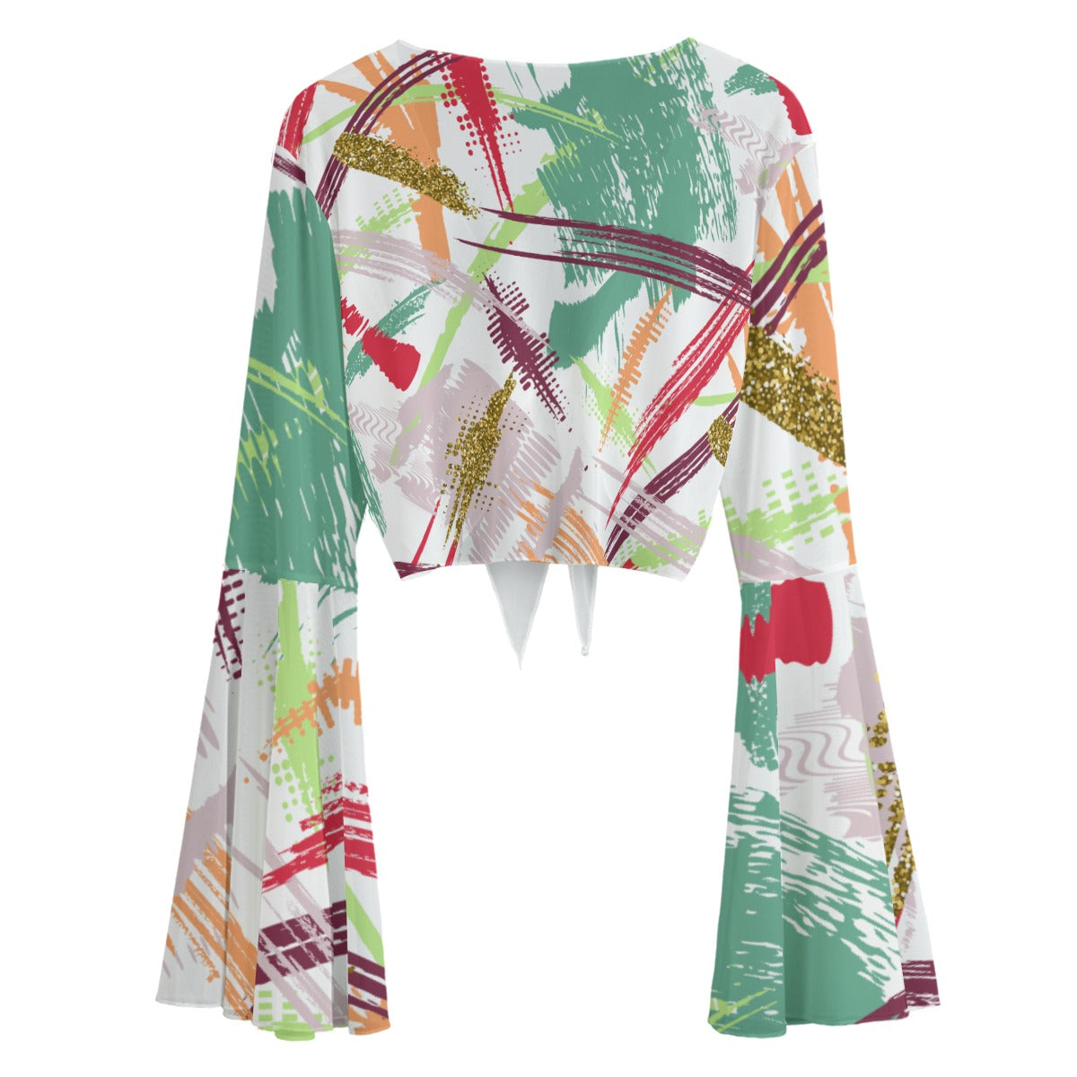 68 Couture Haute Women's Colorful Design Bell Sleeve Blouse