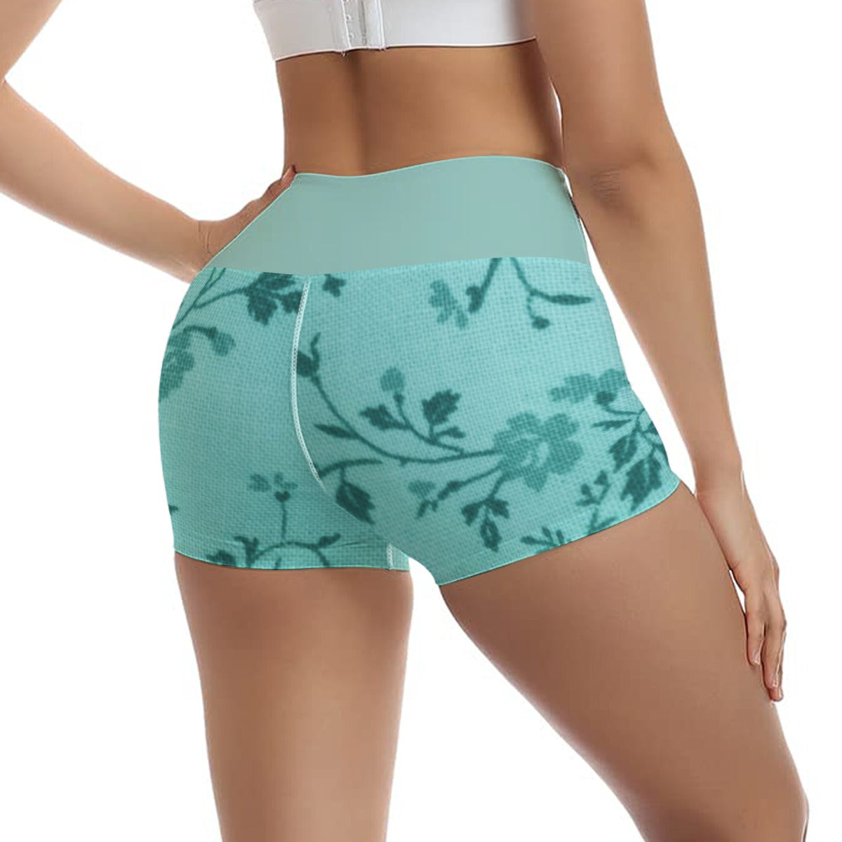 48 Couture Haute Women's Blue Floral Ultra-Short Yoga Shorts