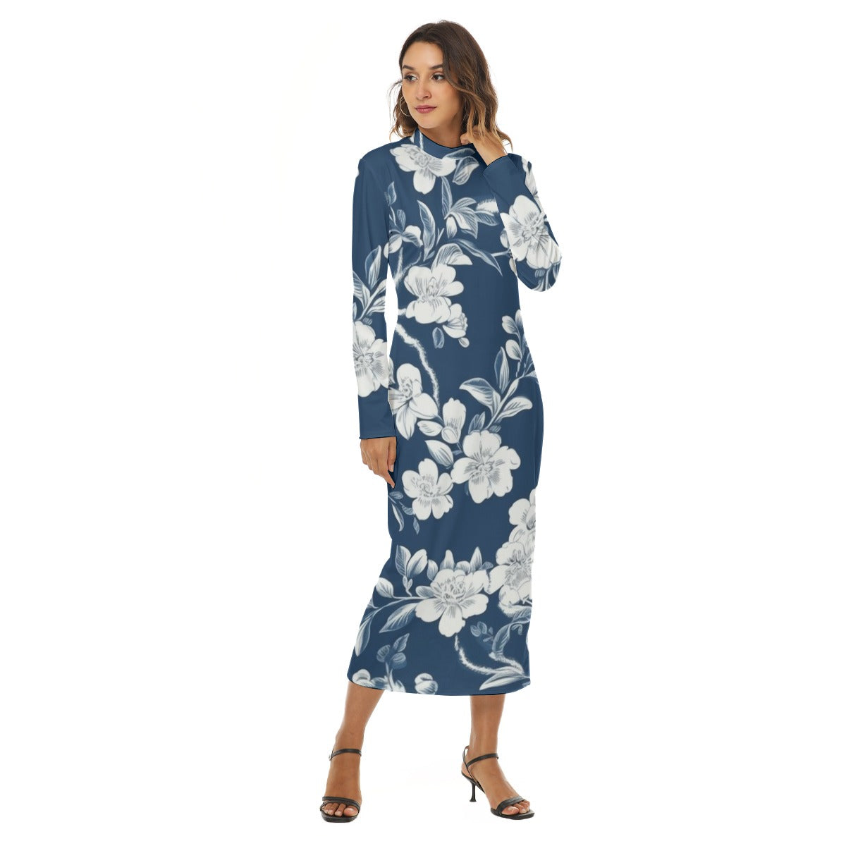 23 Couture Haute Women's Blue Floral Midi Hip Dress