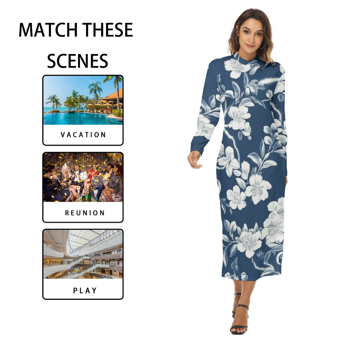 23 Couture Haute Women's Blue Floral Midi Hip Dress