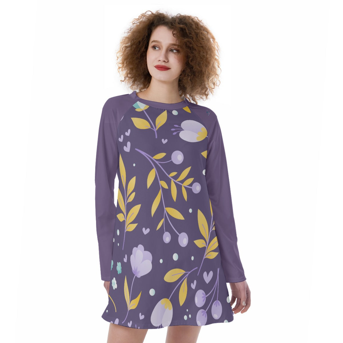 43 Couture Haute Women's Purple Floral Raglan Sleeve Dress