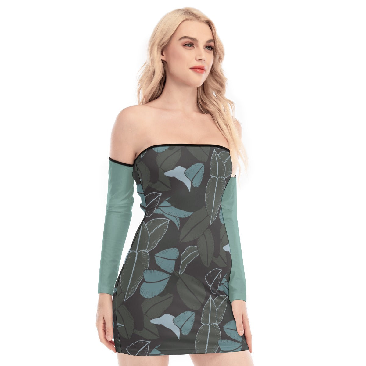 31 Couture Haute Women's Leaf Pattern Off-shoulder Back Lace-up Dress