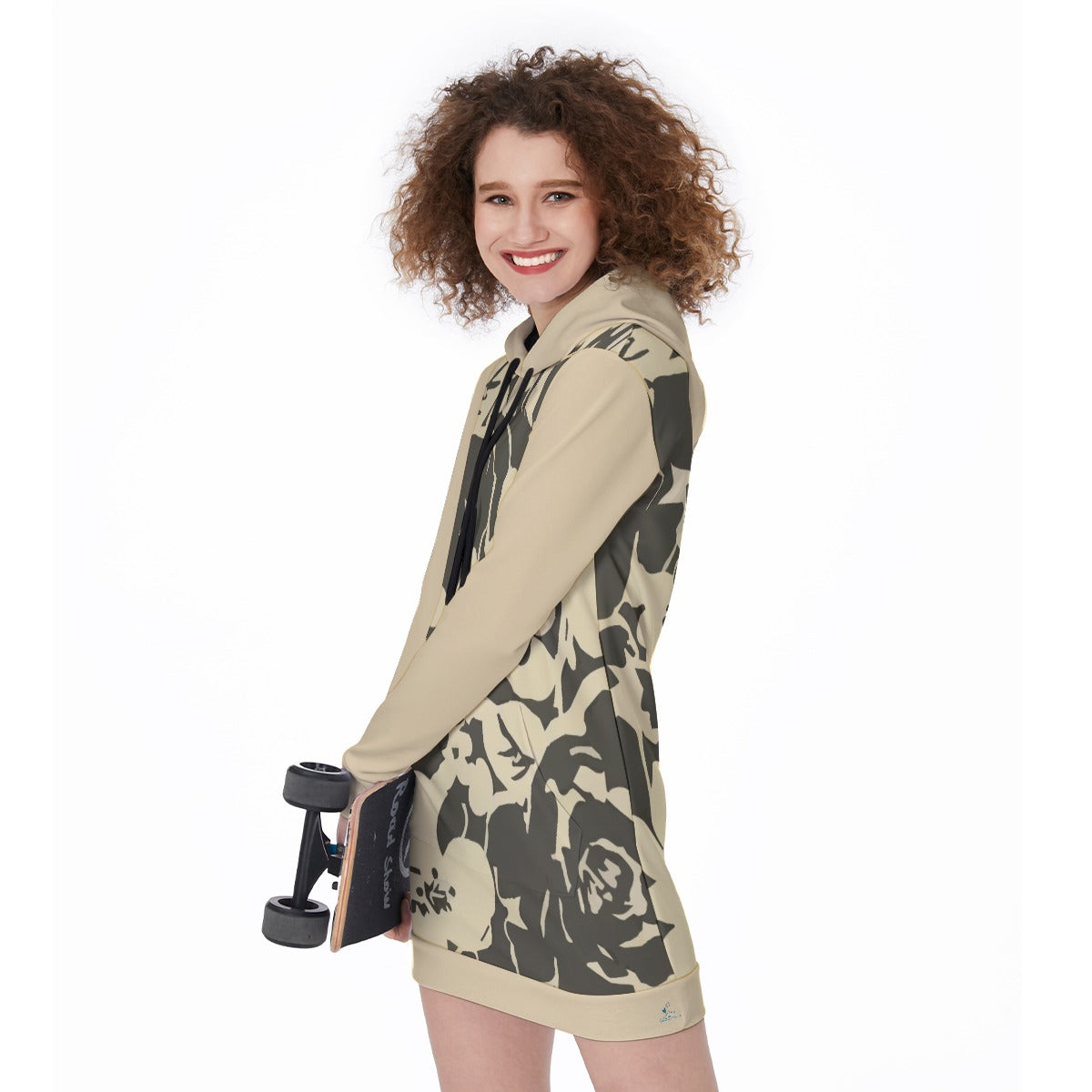 82 Couture Haute Women's Beige Black Floral Long Hoodie