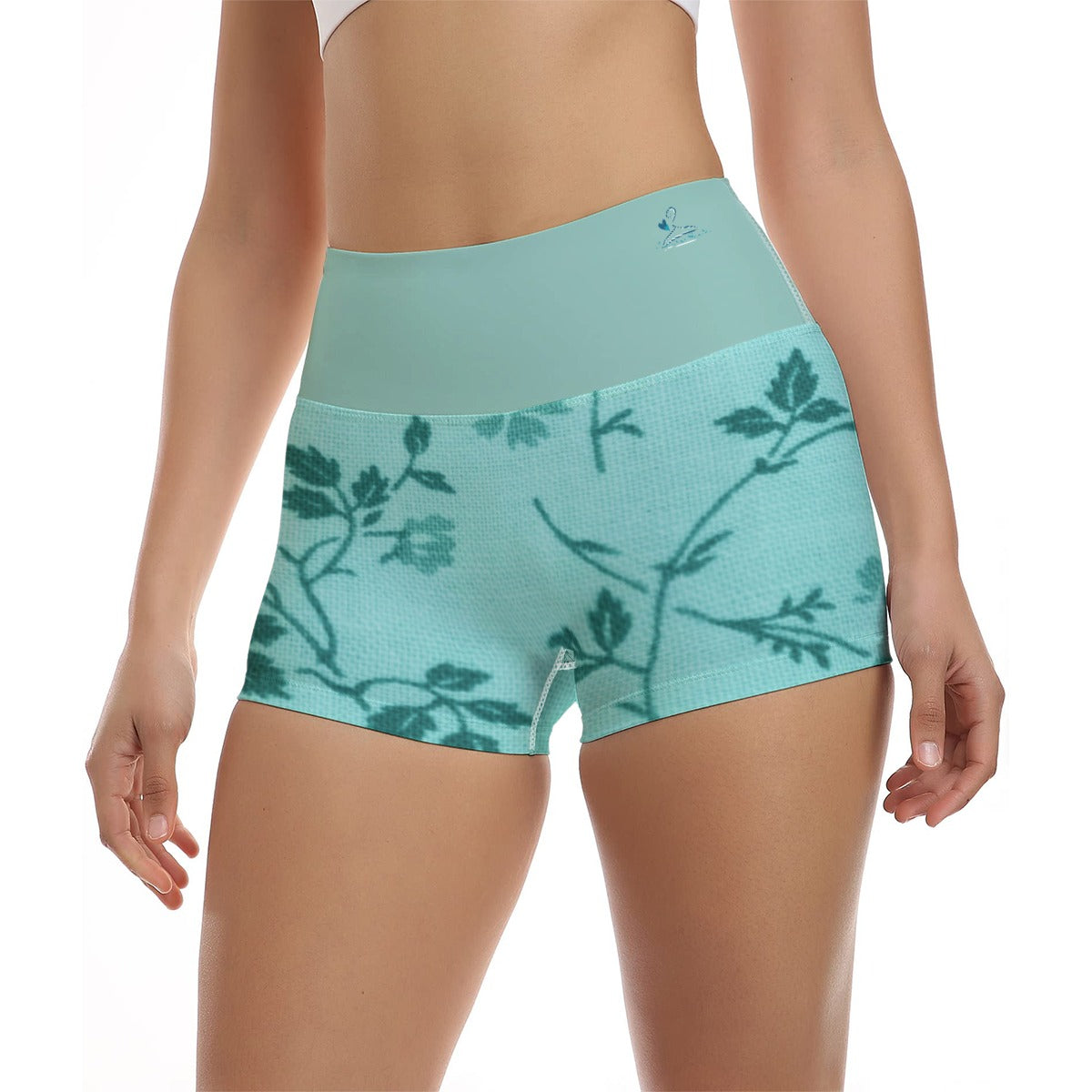 48 Couture Haute Women's Blue Floral Ultra-Short Yoga Shorts