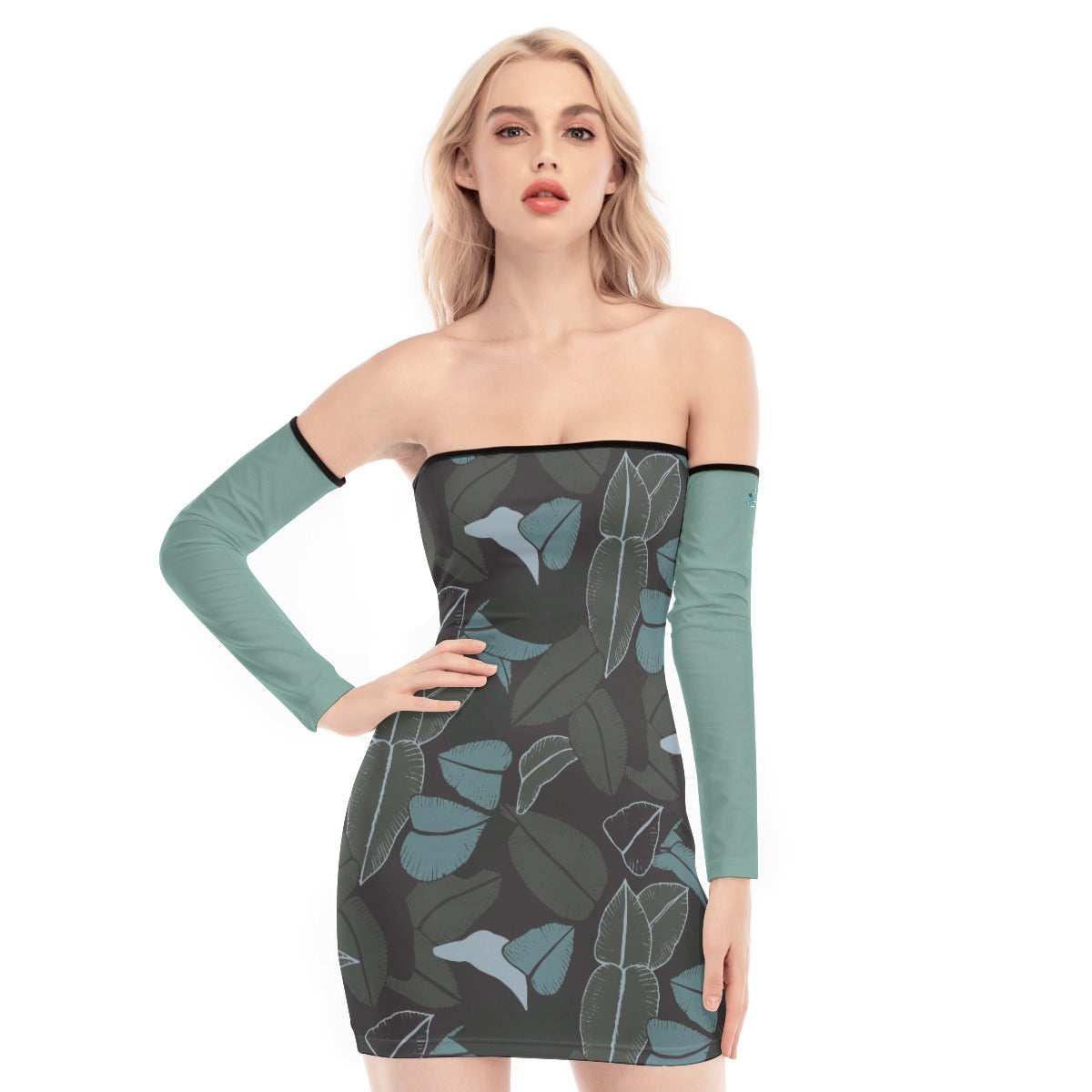 31 Couture Haute Women's Leaf Pattern Off-shoulder Back Lace-up Dress