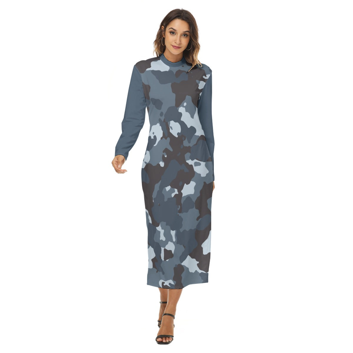 22 Couture Haute Women's Blue Camouflage Mid Hip Dress