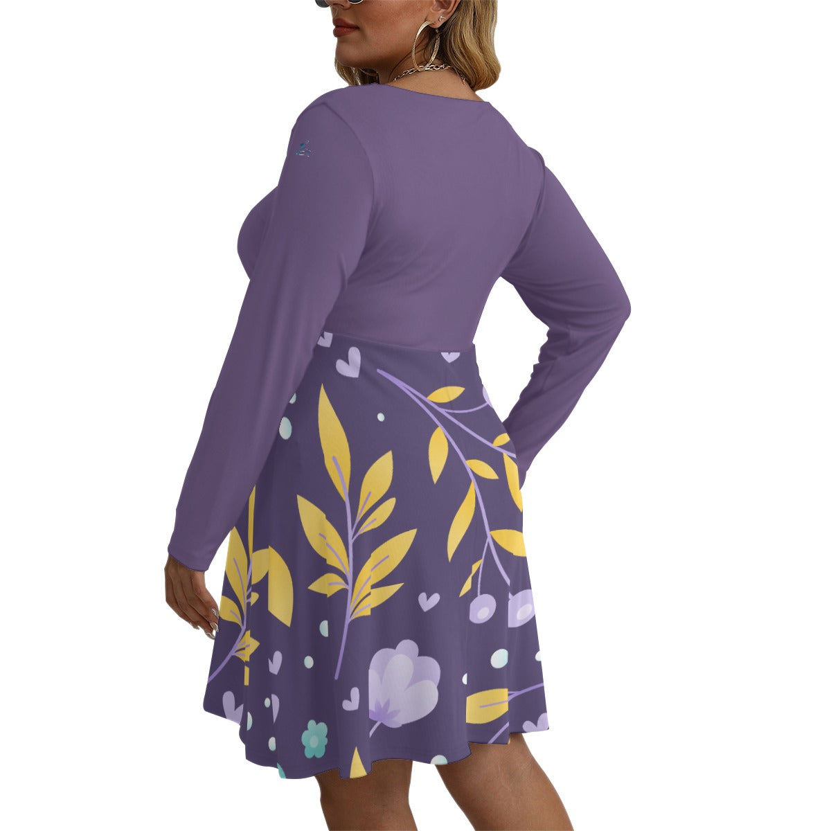 42 Couture Haute Women's Purple Floral V-neck Long Sleeve Dress (Plus Size)