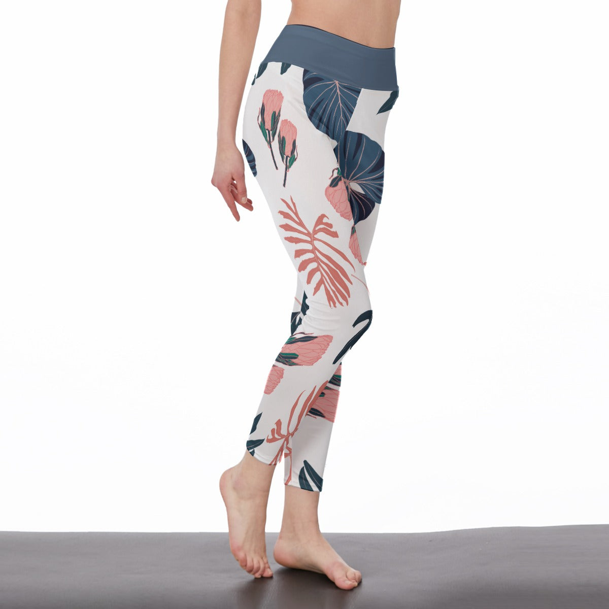 47 Couture Haute Women's Blue Leaf High Waist Leggings | Side Stitch Closure