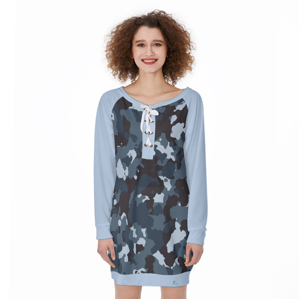 67 Couture Haute Women's Blue Camouflage Lace-Up Sweatshirt