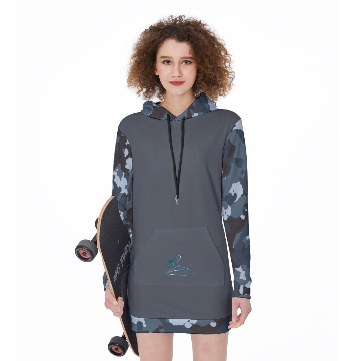 02 Couture Haute Women's Blue Camouflage Long Hoodie