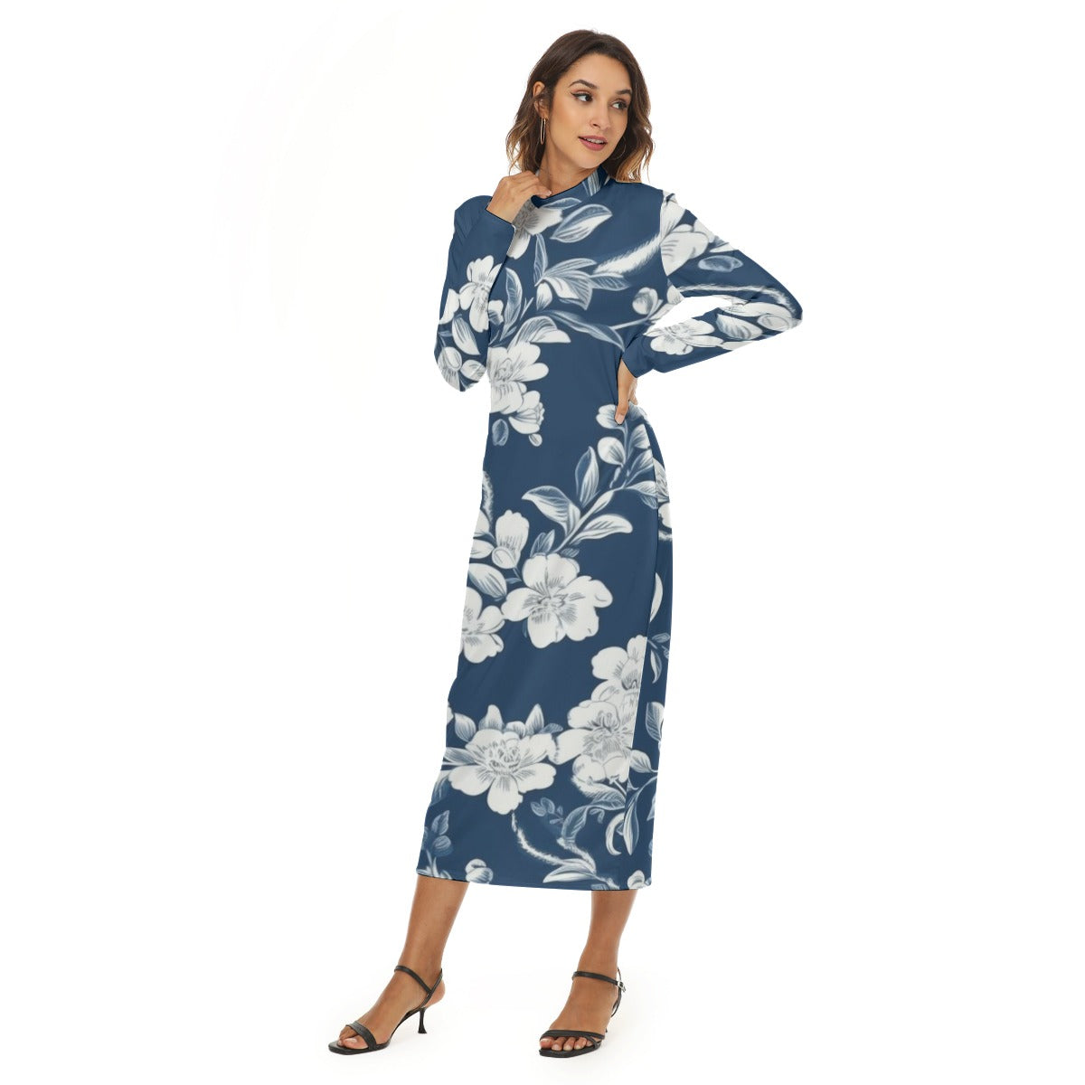 23 Couture Haute Women's Blue Floral Midi Hip Dress