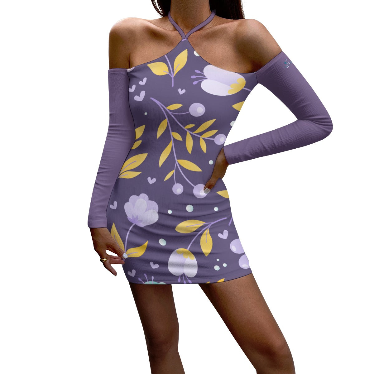 28 Couture Haute Women's Purple Floral Halter Lace-up Dress
