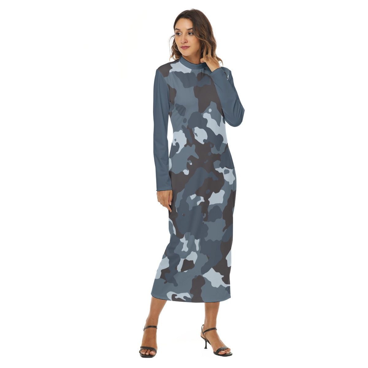 22 Couture Haute Women's Blue Camouflage Mid Hip Dress