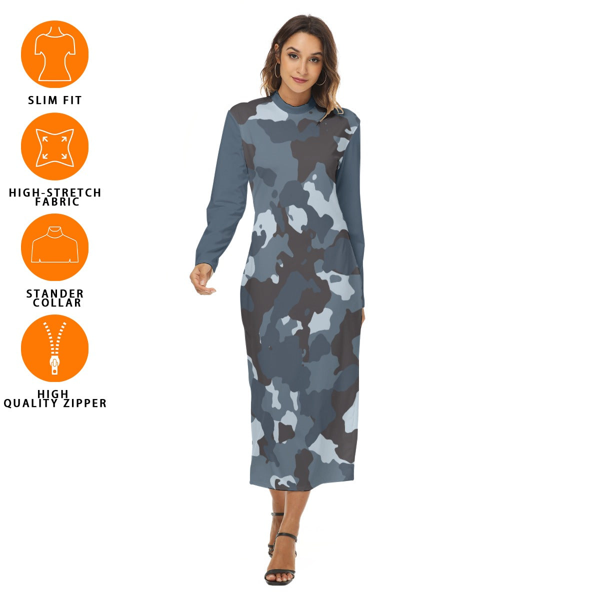 22 Couture Haute Women's Blue Camouflage Mid Hip Dress