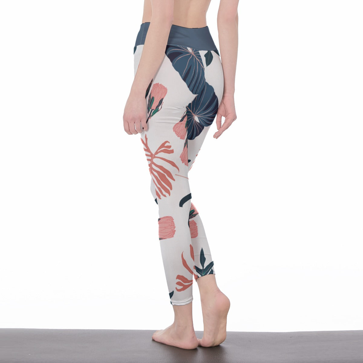 47 Couture Haute Women's Blue Leaf High Waist Leggings | Side Stitch Closure