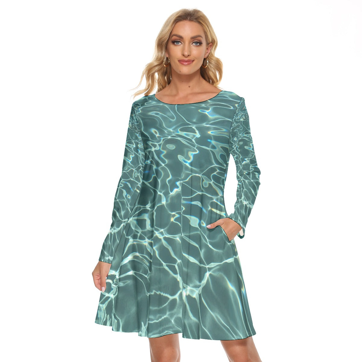 59 Couture Haute Women's Green Printed Crew Neck Dress