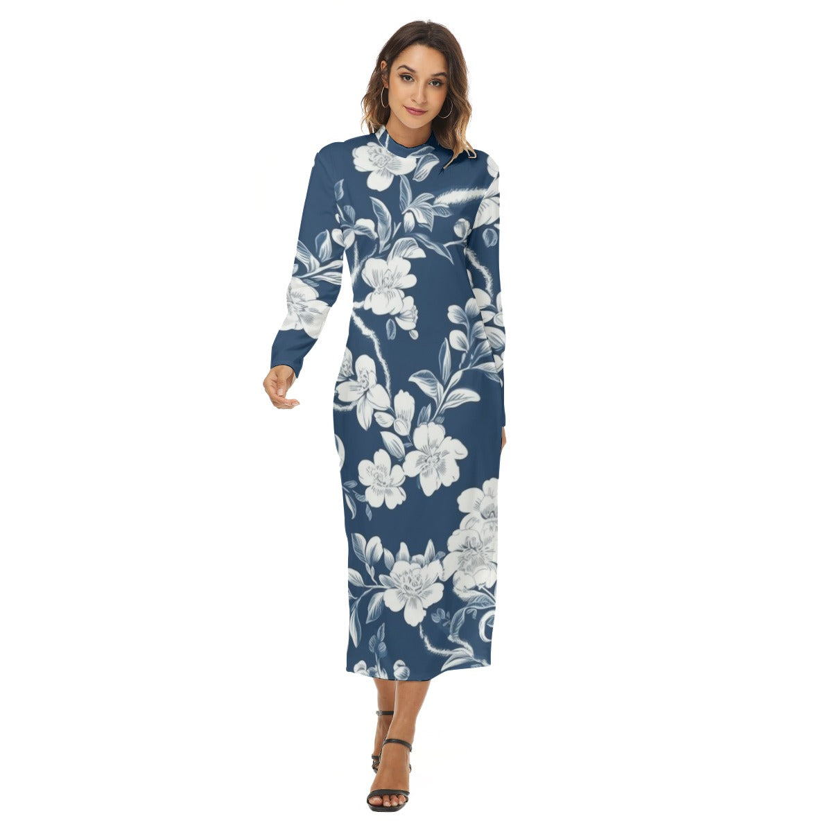 23 Couture Haute Women's Blue Floral Midi Hip Dress