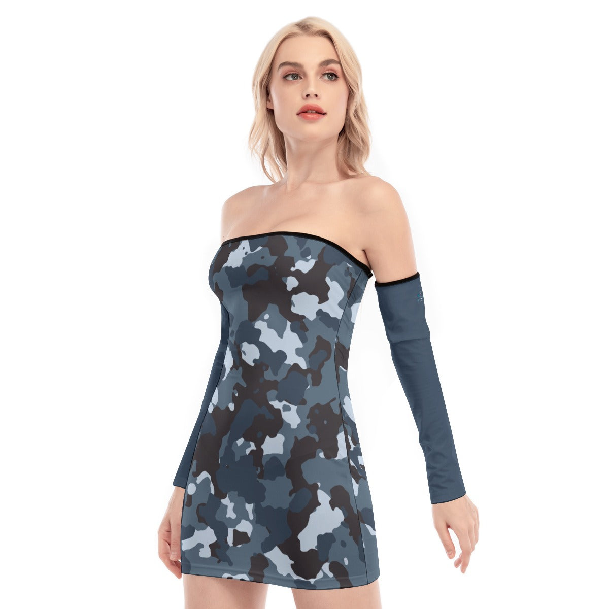 32 Couture Haute Women's Blue Camouflage Off-shoulder Back Lace-up Dress