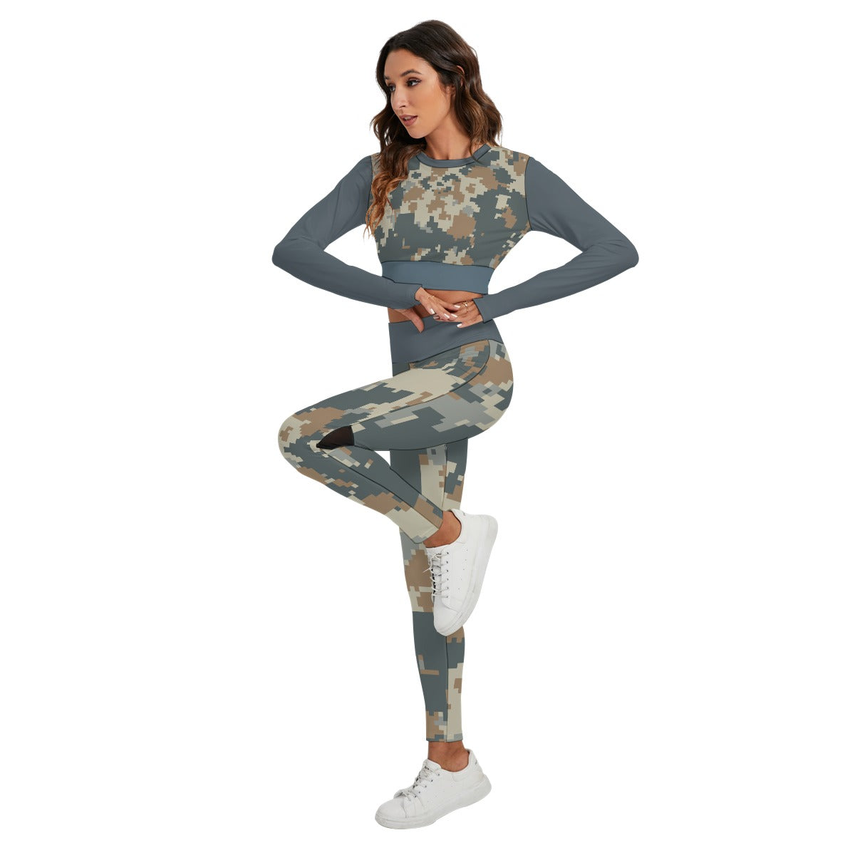 50 Couture Haute Women's Tan Camouflage Sport Set With Backless Top And Leggings