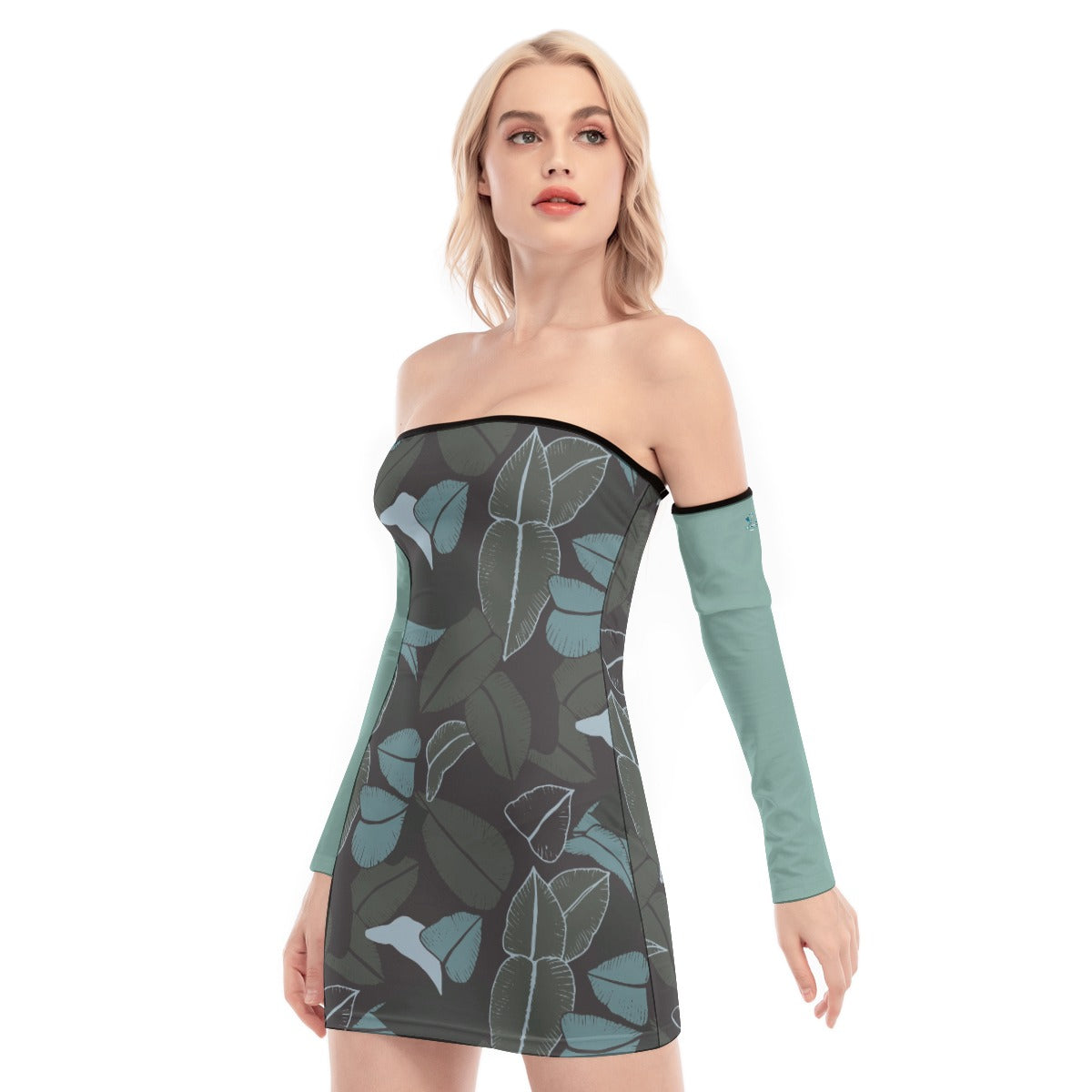 31 Couture Haute Women's Leaf Pattern Off-shoulder Back Lace-up Dress