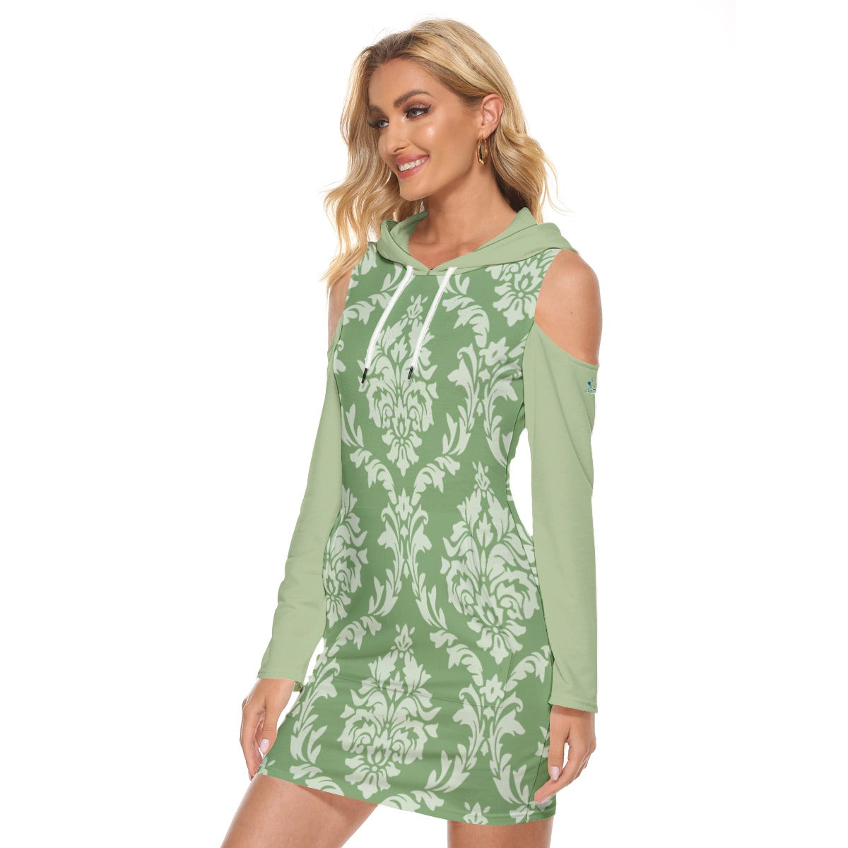 58 Couture Haute Women's Green Printed Cold Shoulder Tight Dress