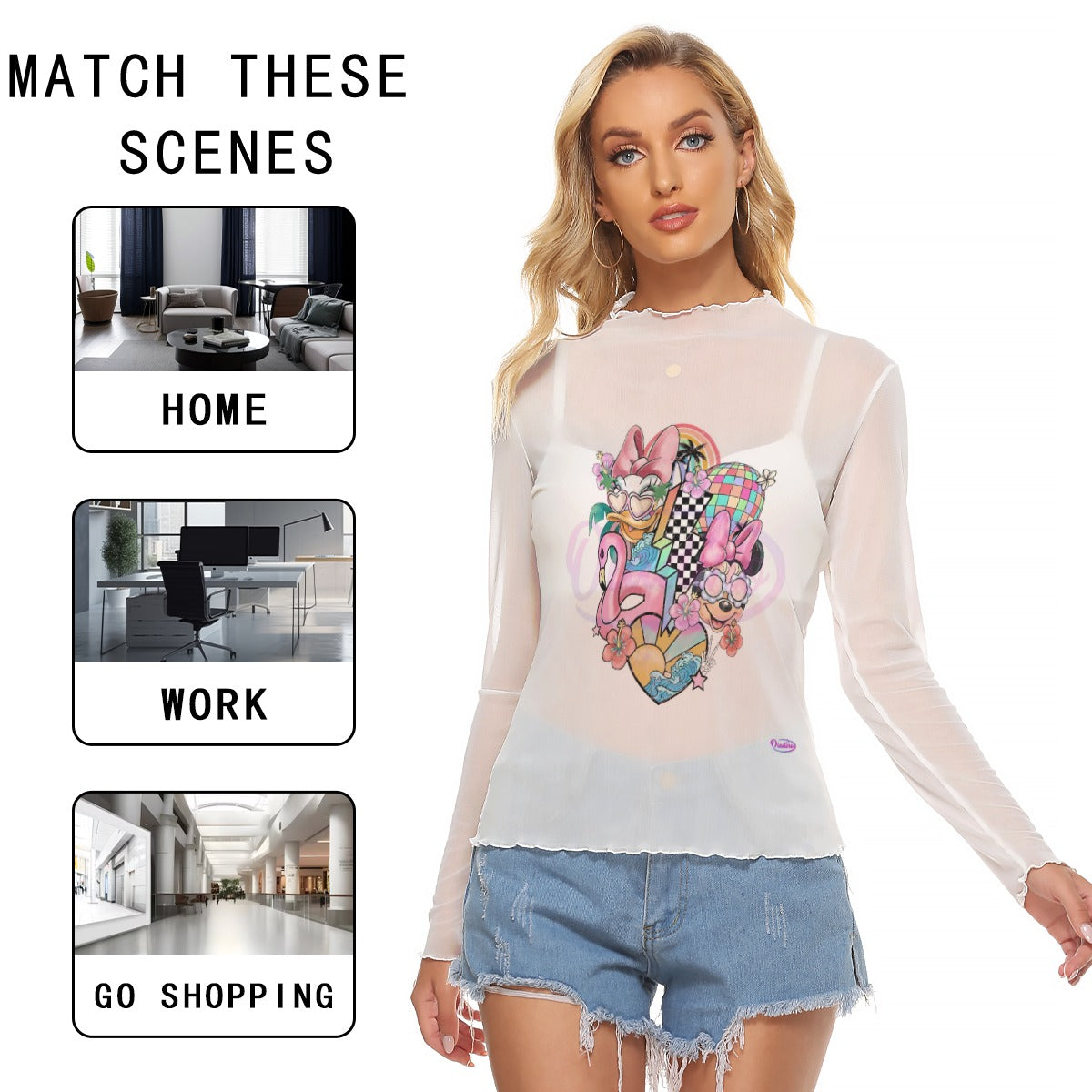 09 Couture Haute Women's Minnie Mouse & Daisy Duck Mesh T-shirt
