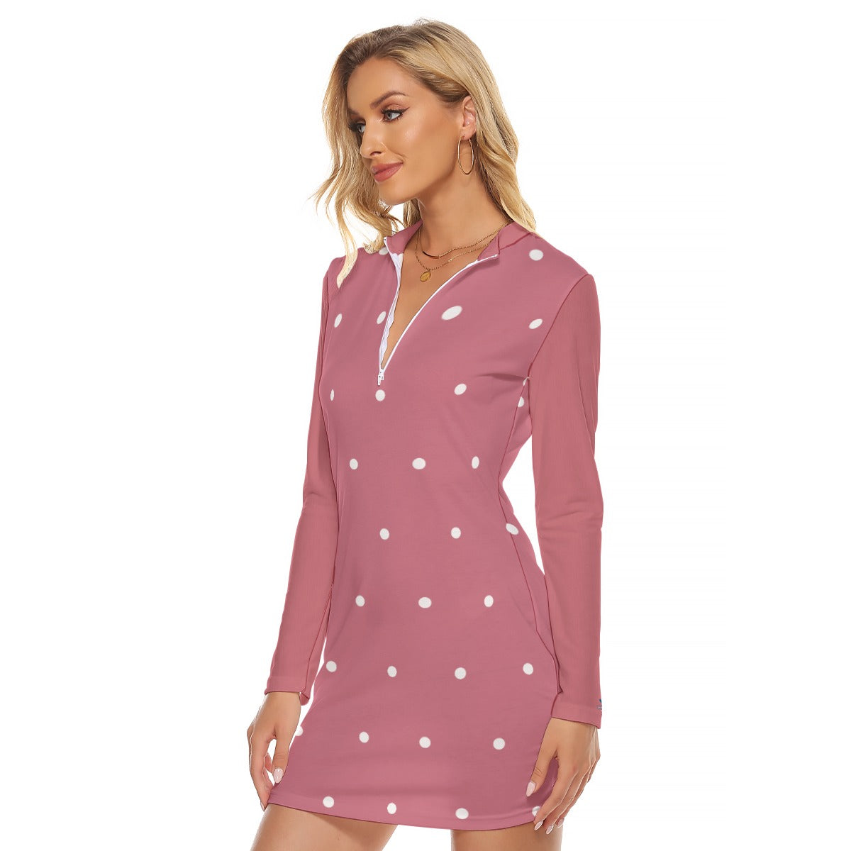 81 Couture Haute Women's Pink Polka Dot Zip Front Tight Dress