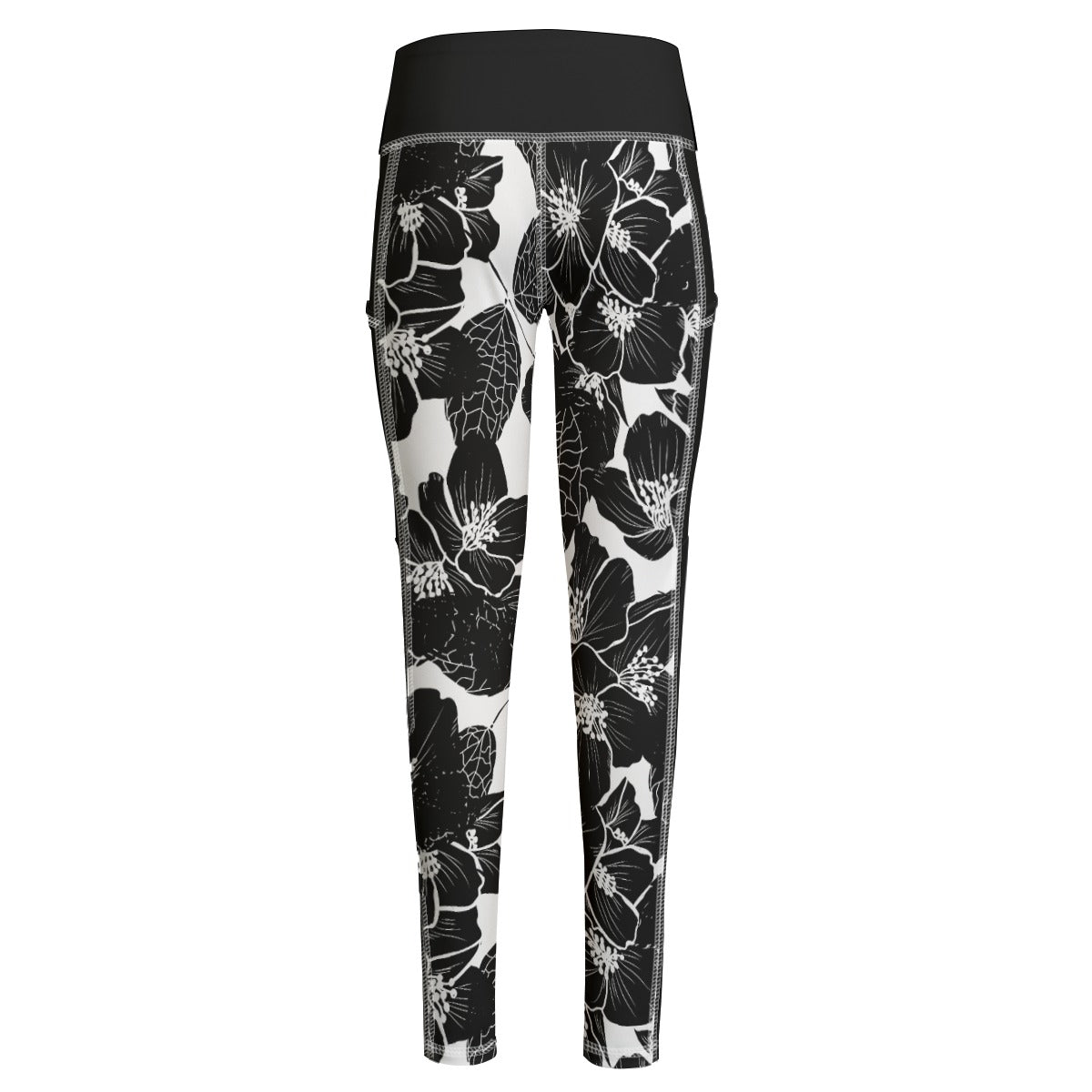 102 Couture Haute Functional Women's Black Floral Yoga Leggings with Side Pockets|210GSM