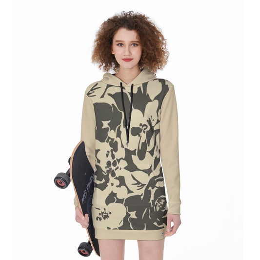 82 Couture Haute Women's Beige Black Floral Long Hoodie