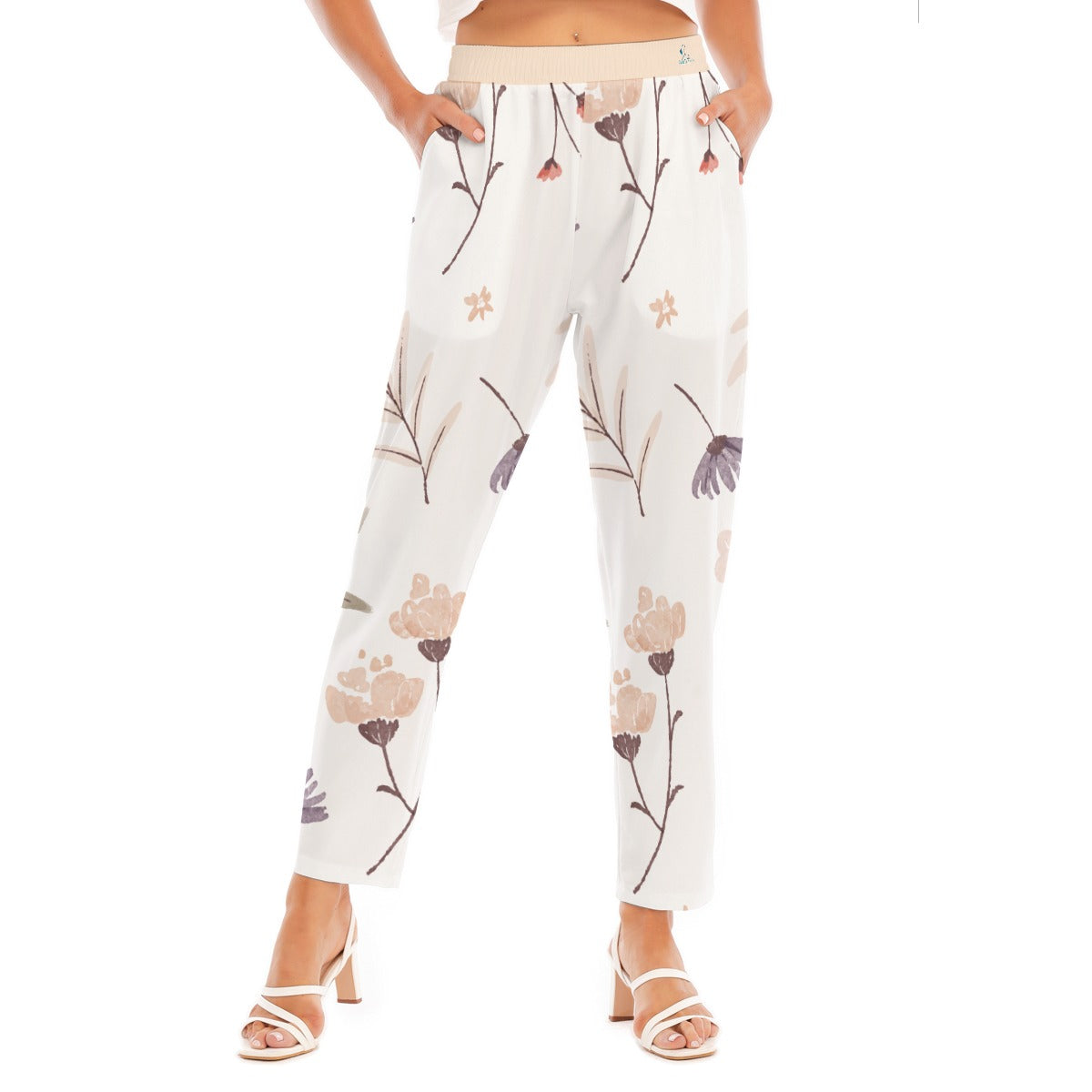 91 Couture Haute Women's Beige Floral Loose Straight-leg Pants