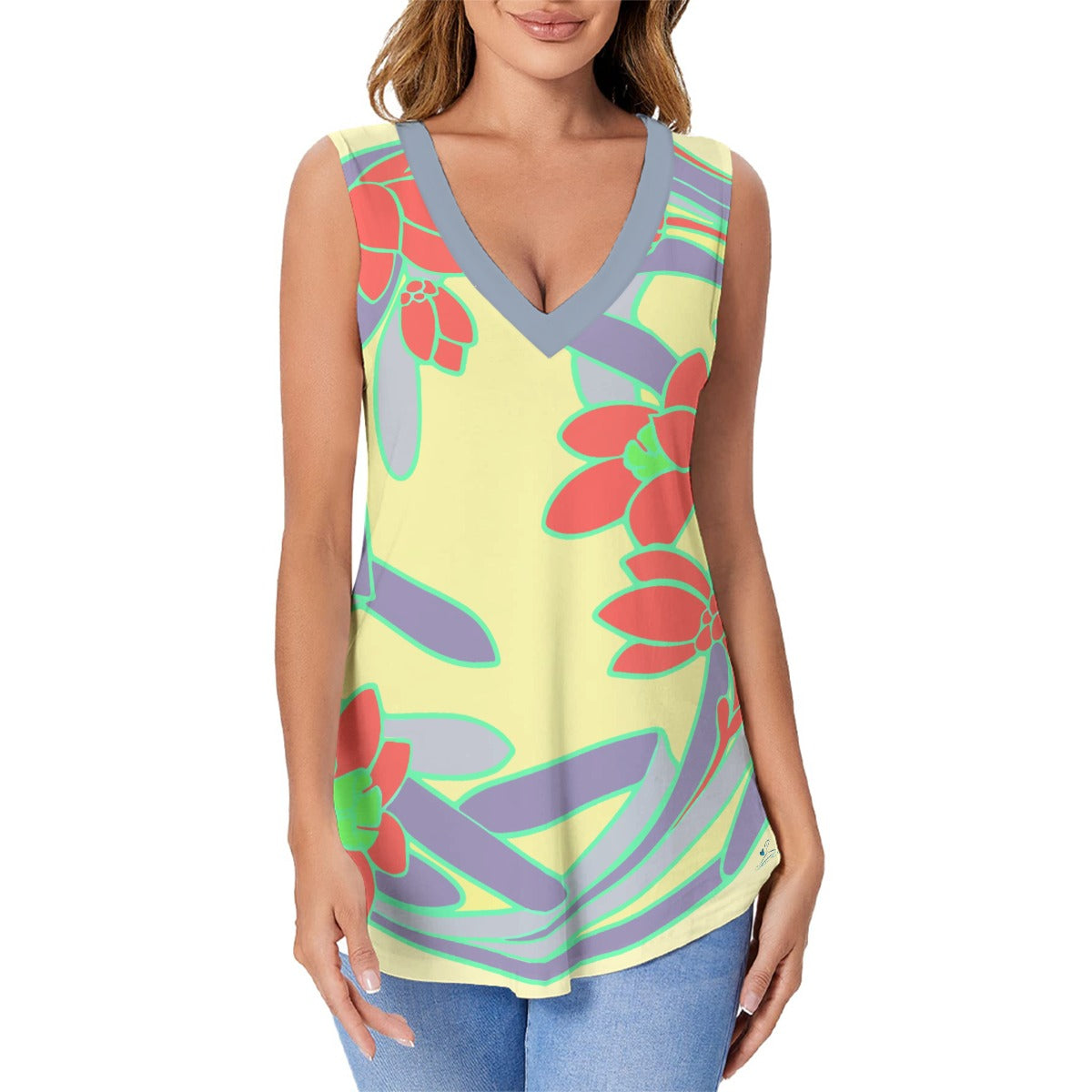 112 Couture Haute Women's Blue Yellow Sports Vest|180GSM COTTON