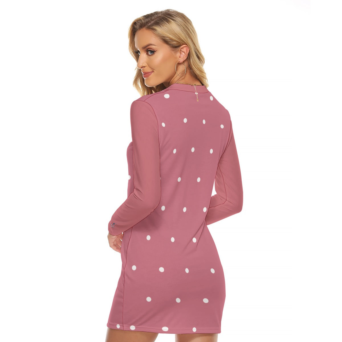 81 Couture Haute Women's Pink Polka Dot Zip Front Tight Dress