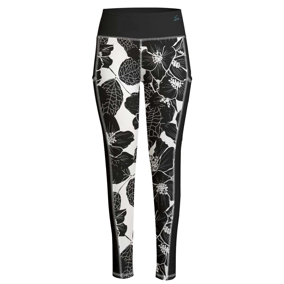 102 Couture Haute Functional Women's Black Floral Yoga Leggings with Side Pockets|210GSM