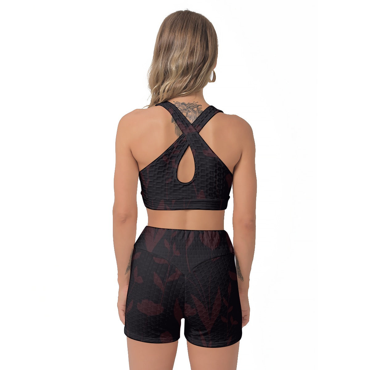 53 Couture Haute Women's Black Printed Sports Bra Suit Two-Piece