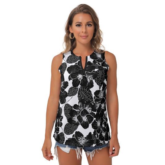 97 Couture Haute Women's Black Floral Sleeveless V-Neck Top