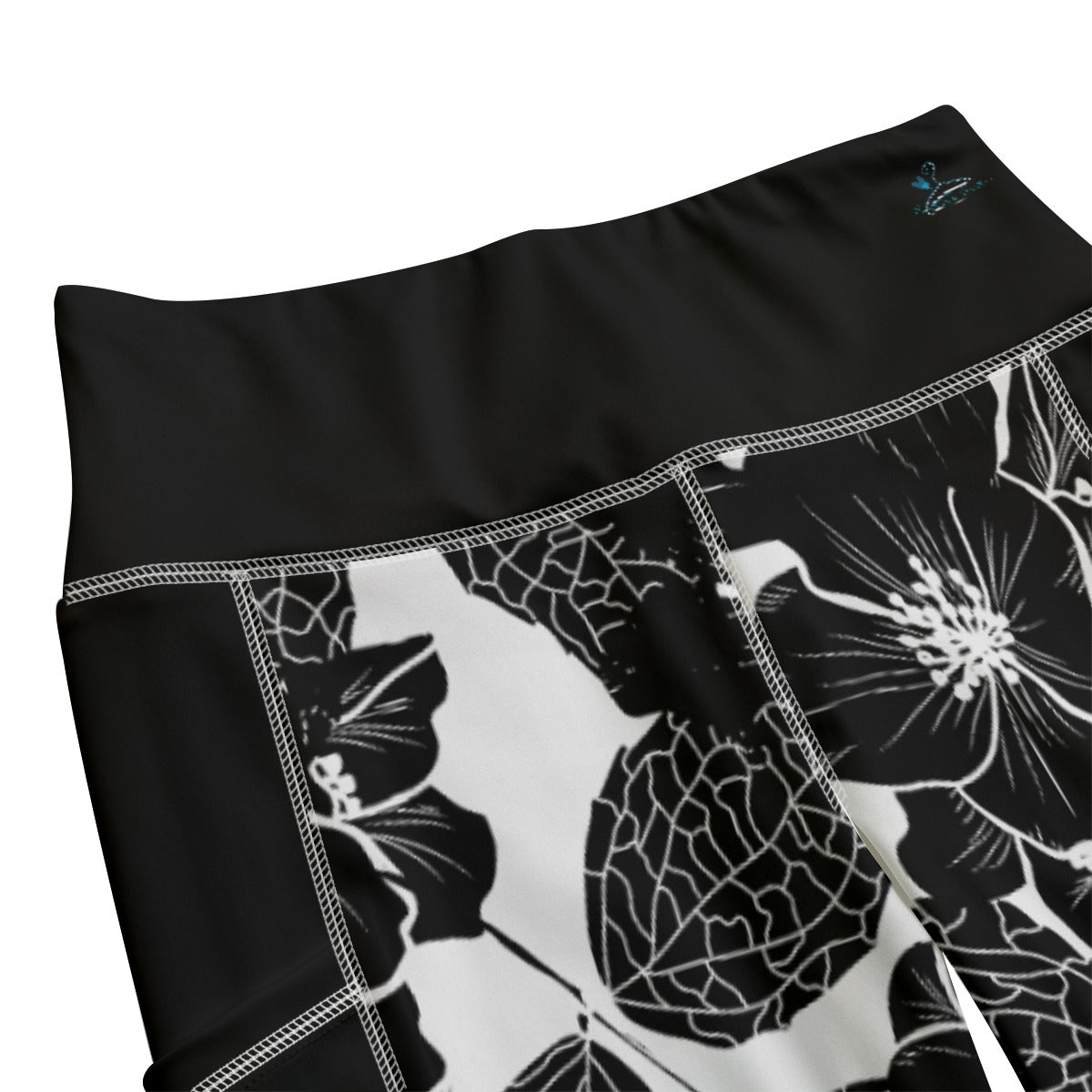 102 Couture Haute Functional Women's Black Floral Yoga Leggings with Side Pockets|210GSM