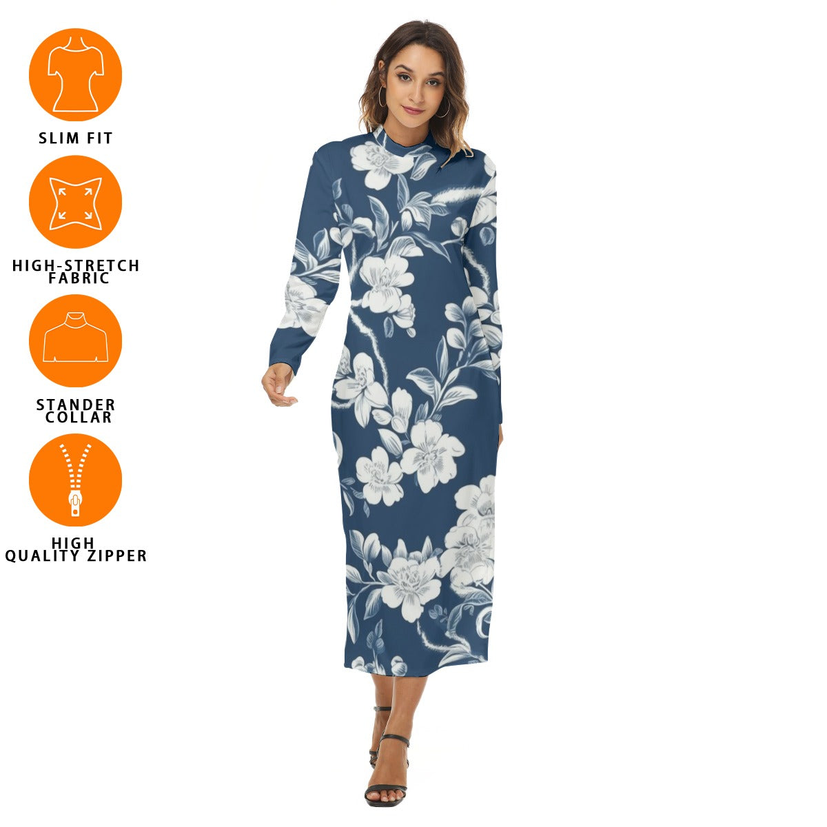 23 Couture Haute Women's Blue Floral Midi Hip Dress