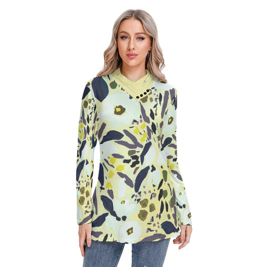 123 Couture Haute Branded Women's Multicolor Long-sleeved Heap-neck Slim Tunic Blouse