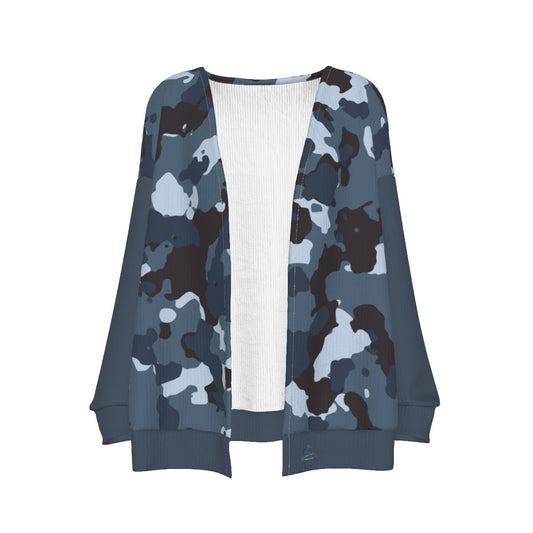 06 Couture Haute Women's Blue Camouflage Imitation Knitted Cardigan