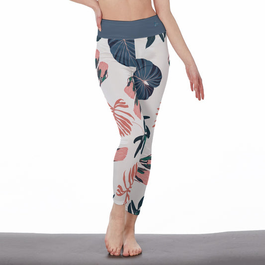 47 Couture Haute Women's Blue Leaf High Waist Leggings | Side Stitch Closure