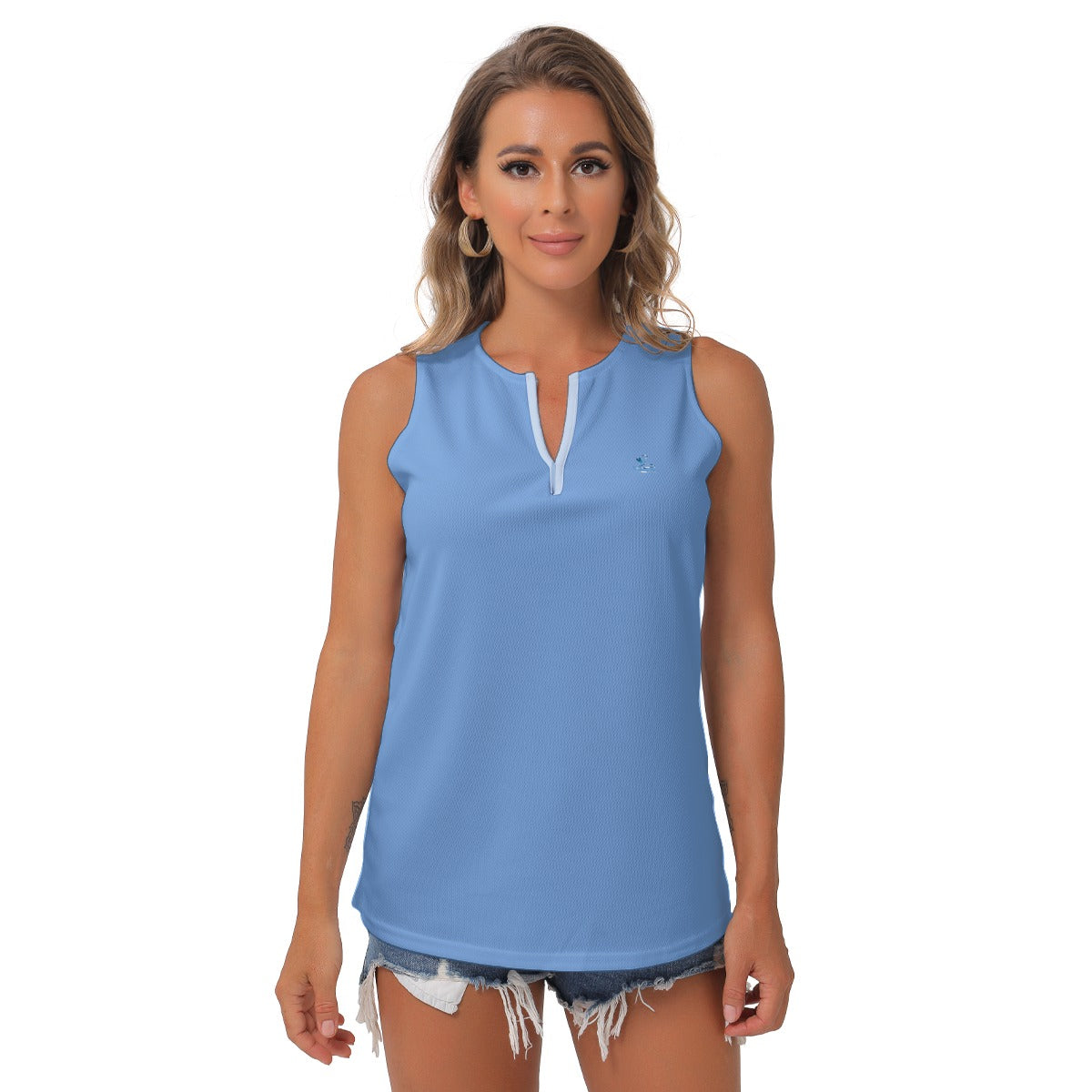 100 Couture Haute Women's Turquoise Sleeveless V-Neck Top