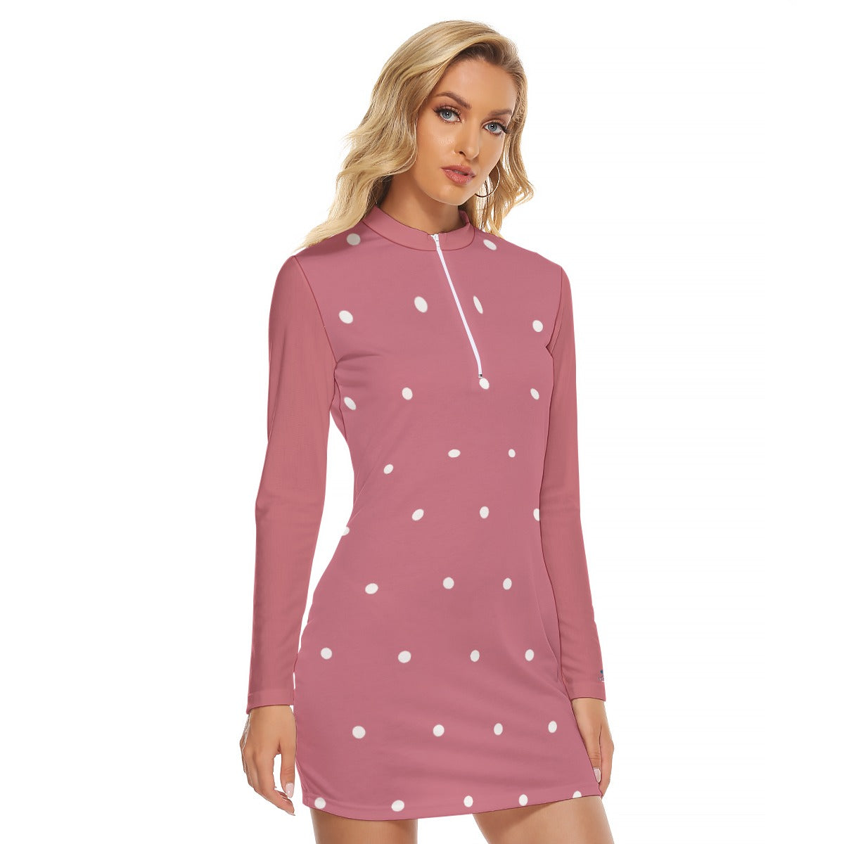 81 Couture Haute Women's Pink Polka Dot Zip Front Tight Dress