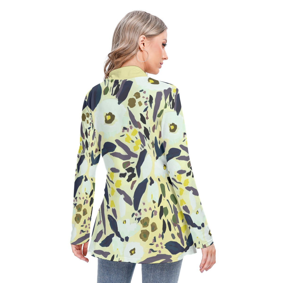 123 Couture Haute Branded Women's Multicolor Long-sleeved Heap-neck Slim Tunic Blouse