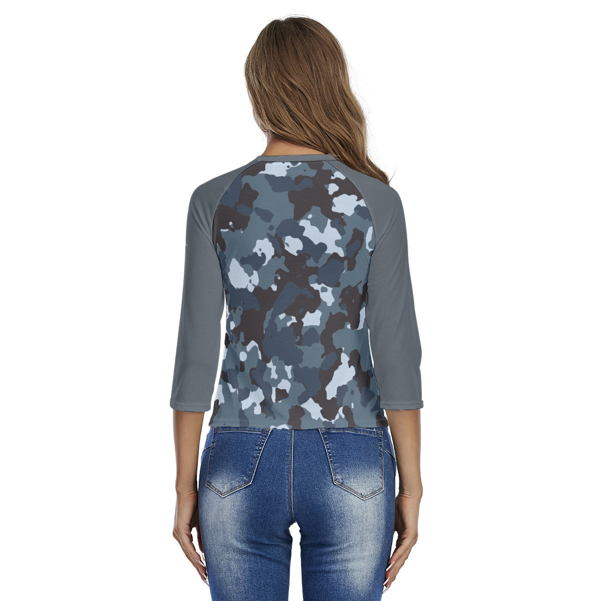 41 Couture Haute Women's Blue Camouflage Raglan Sleeves T-shirts