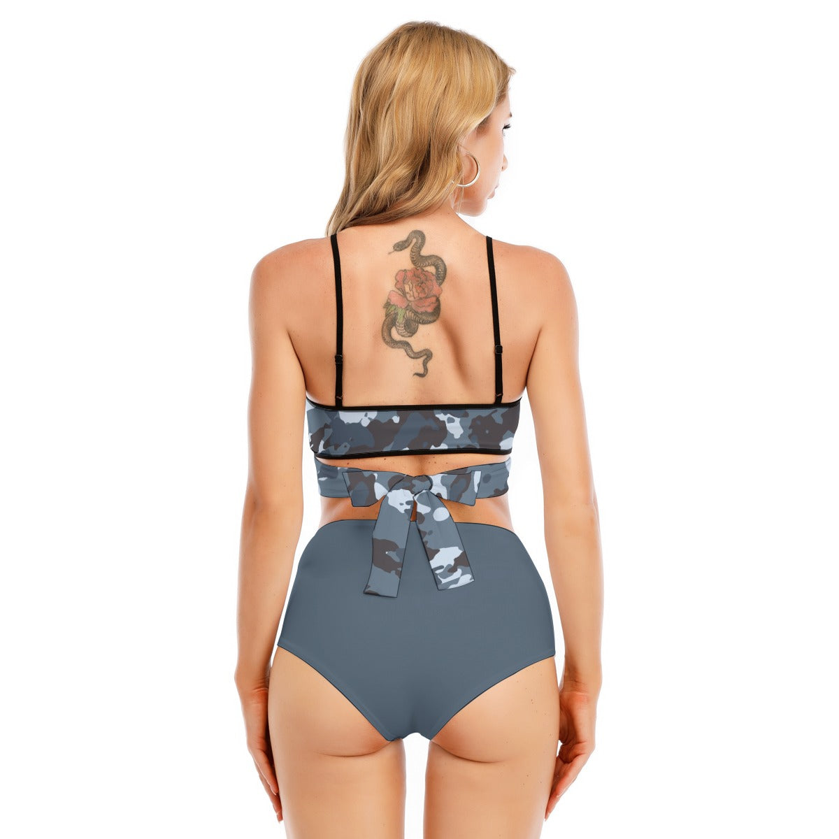 96 Couture Haute Women's Blue Camouflage Bikini Swimsuit with Cross Straps