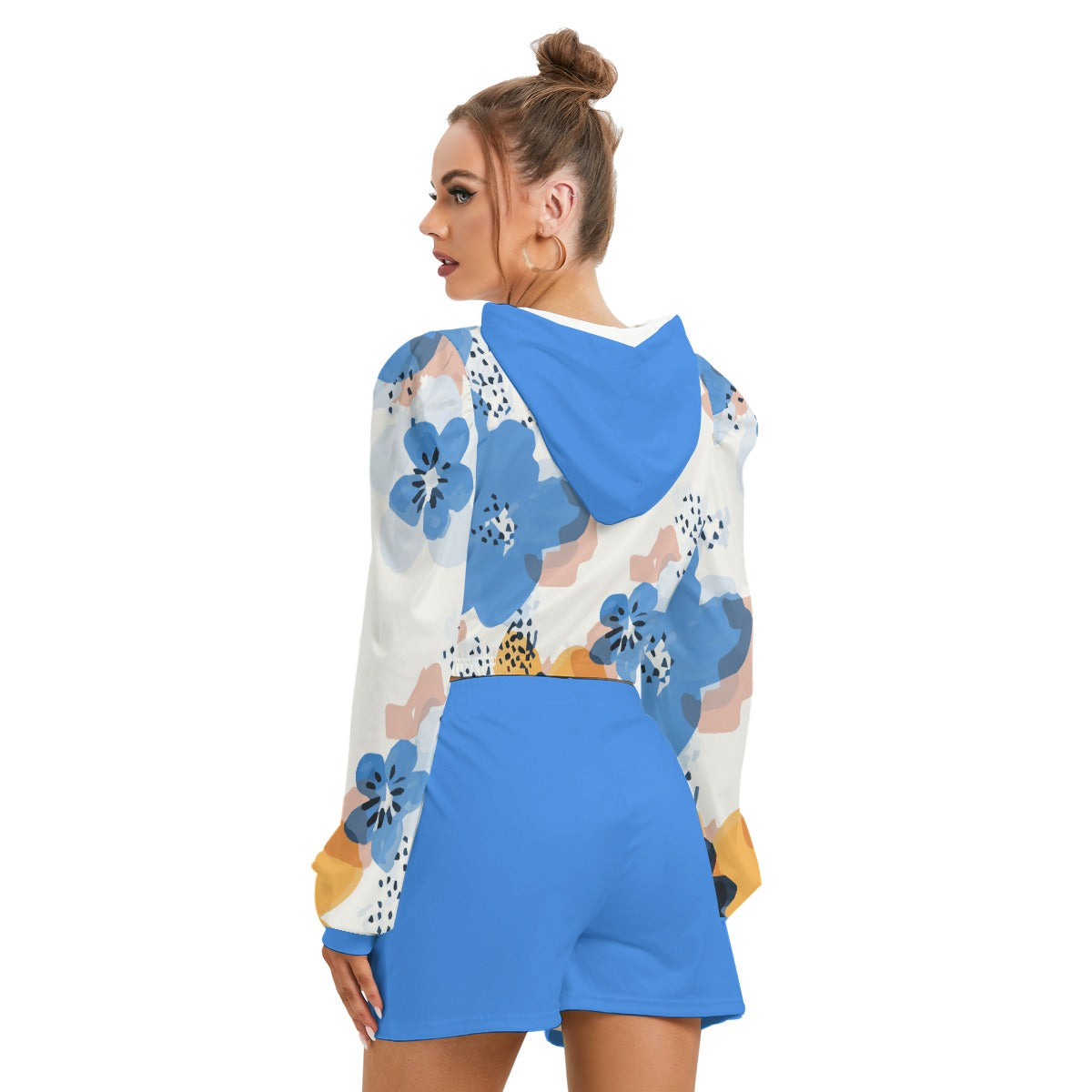 126 Couture Haute Brand Women's Blue Long-Sleeve Mirco Fleece Hoodie And Shorts Set