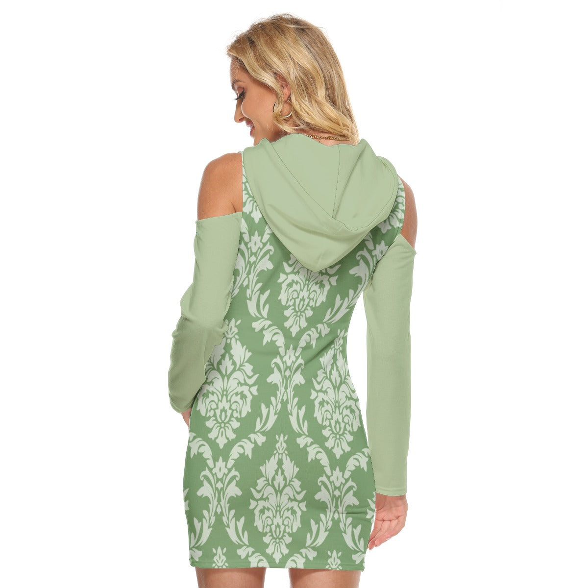 58 Couture Haute Women's Green Printed Cold Shoulder Tight Dress