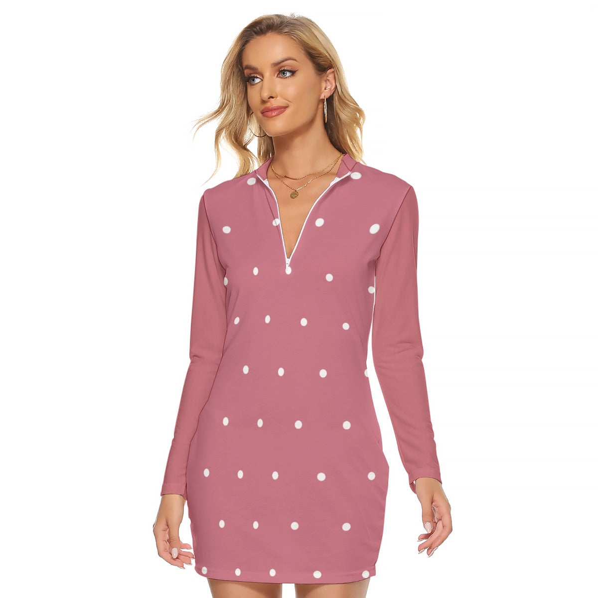 81 Couture Haute Women's Pink Polka Dot Zip Front Tight Dress