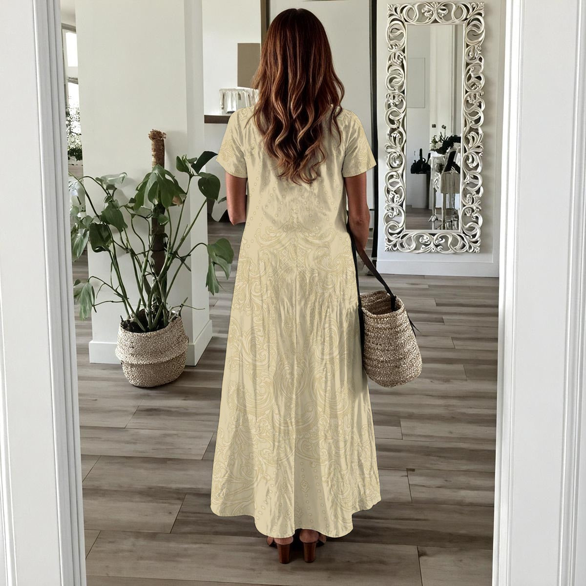 120 Couture Haute Branded Women's Beige Printed Long Dress