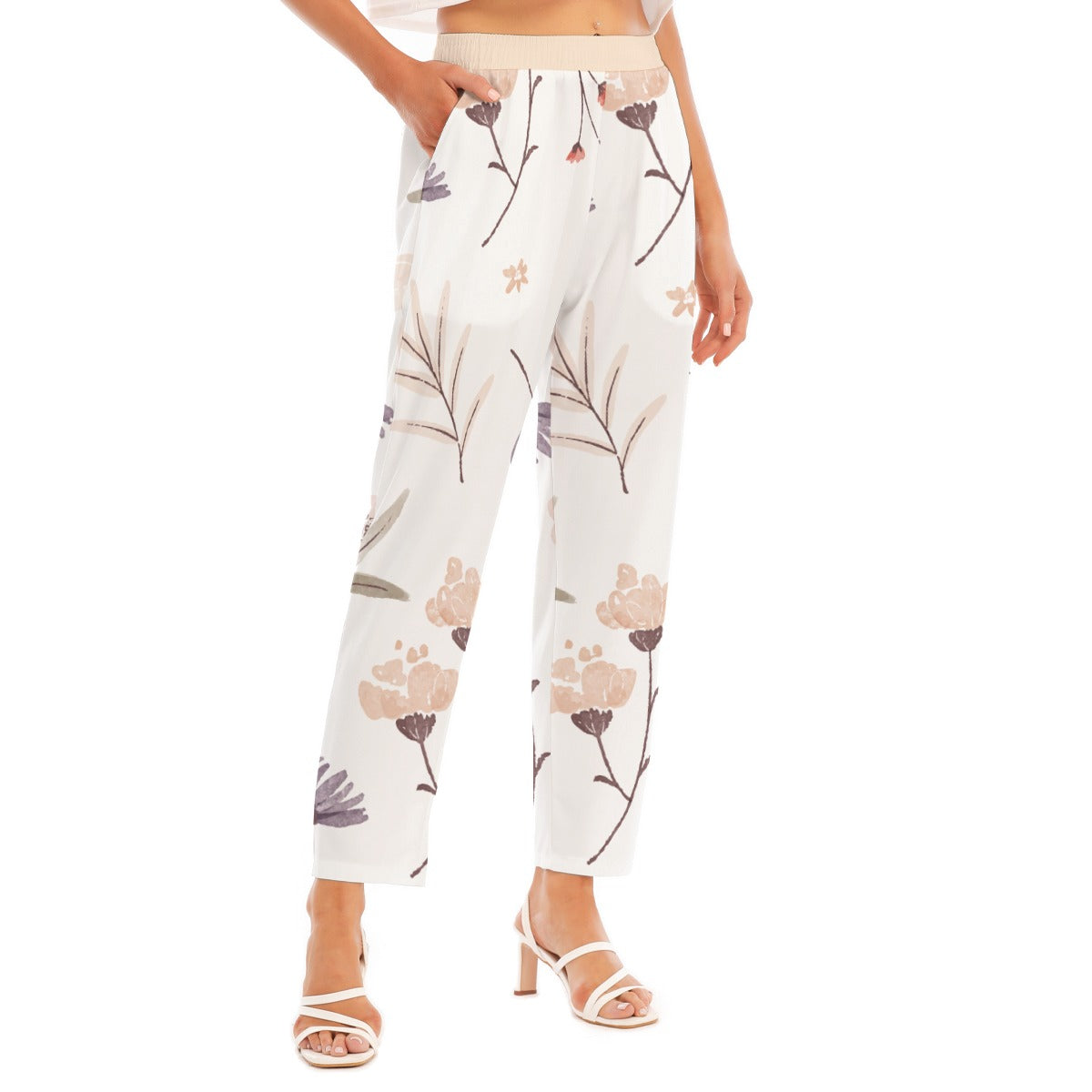 91 Couture Haute Women's Beige Floral Loose Straight-leg Pants